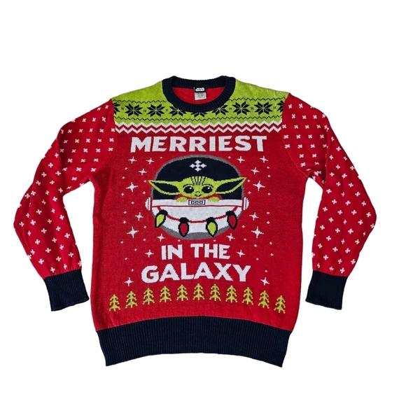 Star Wars Men's Christmas Sweater Baby Yoda Size XL Merriest in the Gala… - Picture 1 of 7